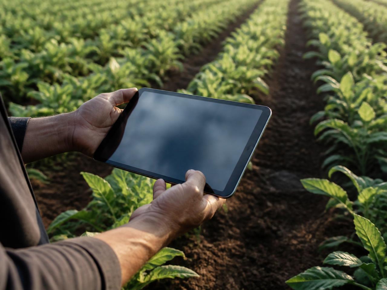Field operator recording crop data on a tablet